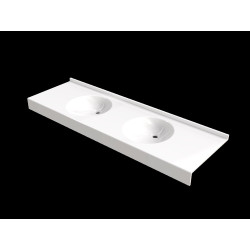 Plan vasque FLORIDE 2200x500 mm, 2 vasques Ø 380 mm en béton de synthèse blanc