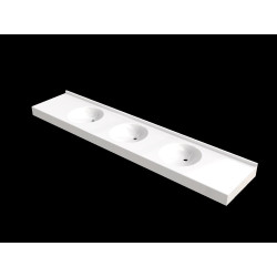 Plan vasque FLORIDE 2400x500 mm, 3 vasques Ø 380 mm en béton de synthèse blanc