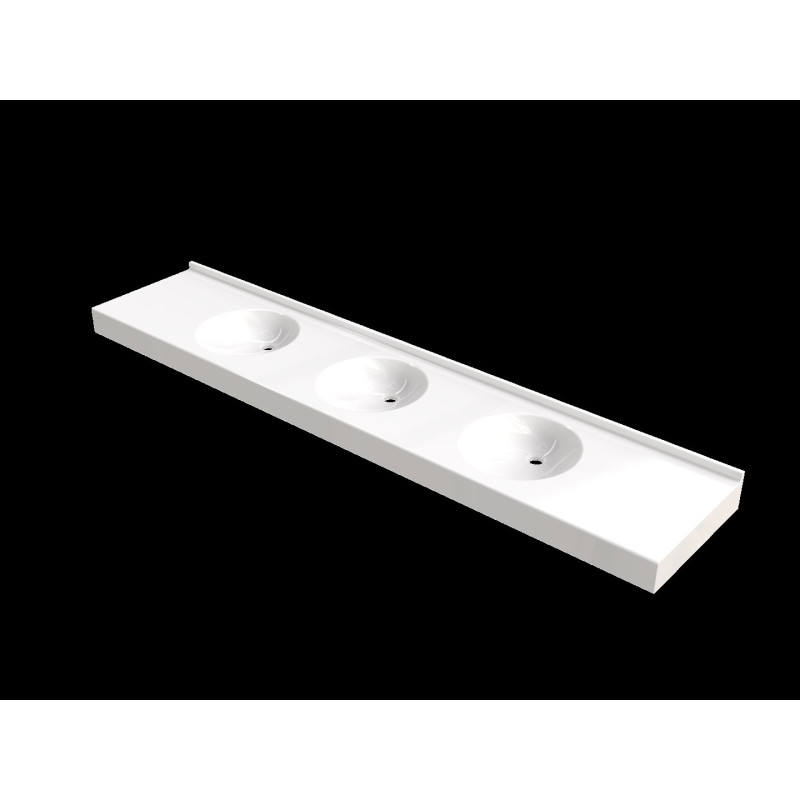 Plan vasque FLORIDE 2400x500 mm, 3 vasques Ø 380 mm en béton de synthèse blanc
