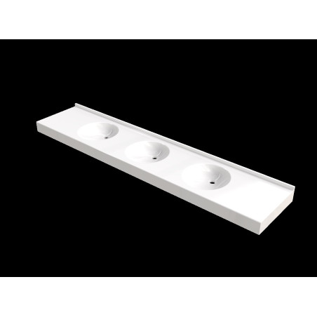 Plan vasque FLORIDE 2400x500 mm, 3 vasques Ø 380 mm en béton de synthèse blanc