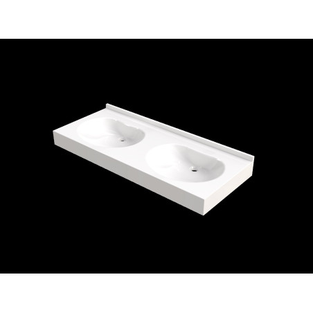 Plan vasque OPALE 1600x500 mm, 2 vasques 480x340 mm en béton de synthèse blanc