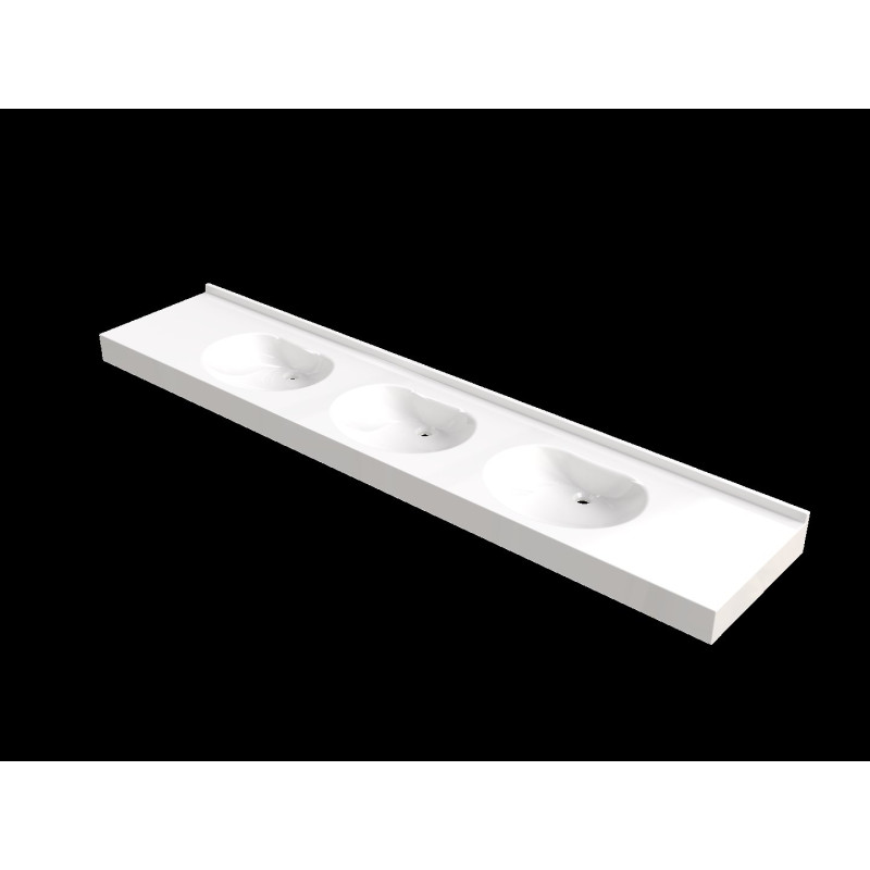 Plan vasque OPALE 2400x500 mm, 3 vasques 480x340 mm en béton de synthèse blanc