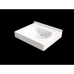 Plan vasque OPALE 600x500 mm, 1 vasque 480x340 mm en béton de synthèse blanc