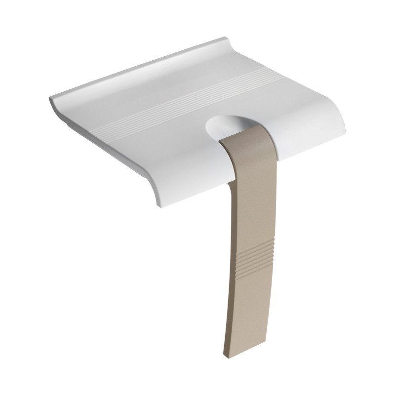 Siège de douche escamotable, 442x450x500 mm, pied alu. Quartz, assise blanche