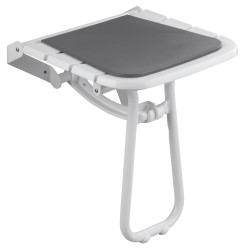 Siège de douche 4 lattes blanc avec coussin gris et béquille blanc, H 500 mm