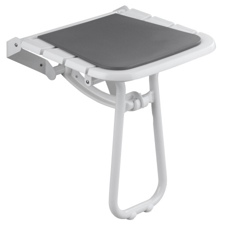Siège de douche 4 lattes blanc avec coussin gris et béquille blanc, H 500 mm