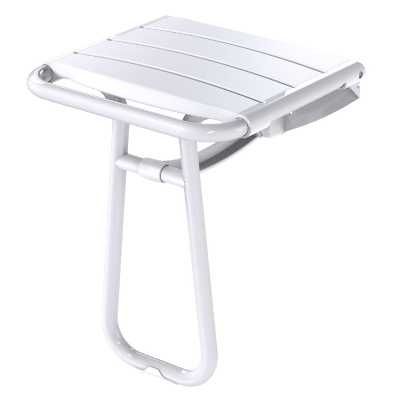 Siège de douche assise monobloc, avec béquille blanc, H500 mm, tube alu. Ø 25 mm