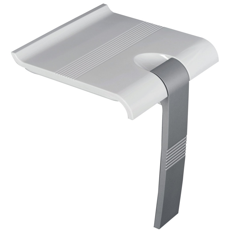 Siège de douche escamotable, 442x450x500 mm, pied alu. gris, assise ABS blanc