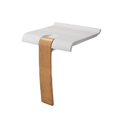Siège de douche escamotable, 442X450X500 mm, pied alu bois, assise ABS, blanc