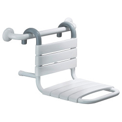 Siège de douche à suspendre sur barre d'appui, tube acier époxy blanc Ø 25 mm