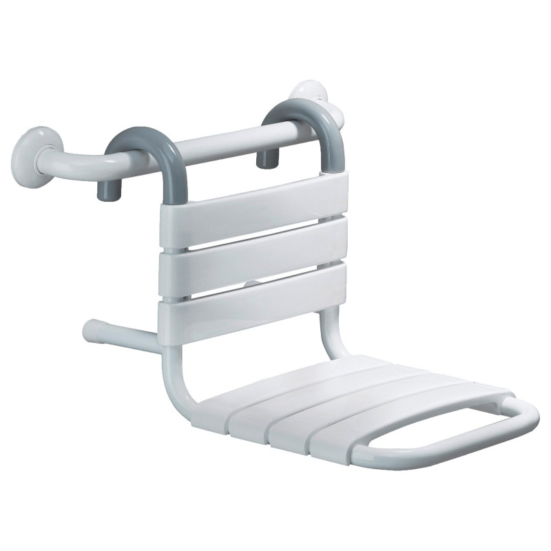 Siège de douche à suspendre sur barre d'appui, tube acier époxy blanc Ø 25 mm