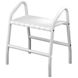 Tabouret de douche 2 poignées assise 8 lattes, blanc, pied alu. blanc Ø 30 mm