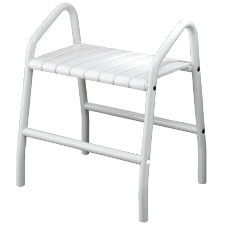 Tabouret de douche 2 poignées assise 8 lattes, blanc, pied alu. blanc Ø 30 mm