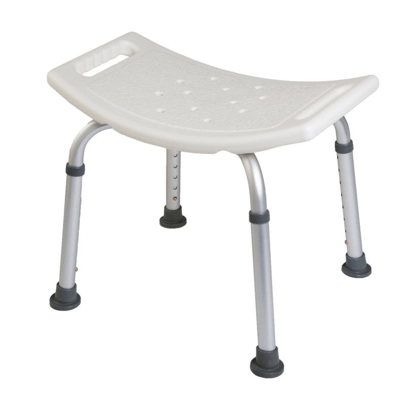 Tabouret de douche grande assise, 2 poignées et pieds réglables en hauteur