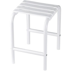 Tabouret de douche assise 4 lattes, blanc, pied tube aluminium époxy Ø 30 mm