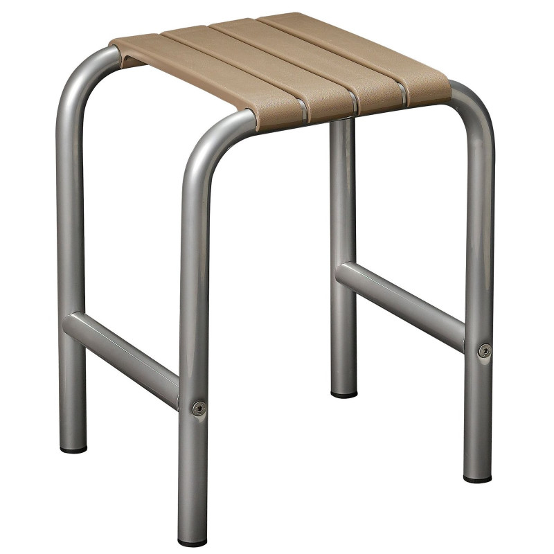 Tabouret de douche assise 4 lattes, gris, pied alu. époxy Ø 30 mm gris chrome
