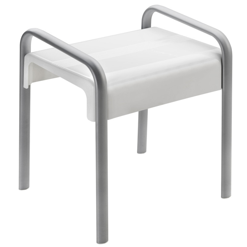 Tabouret de douche de sécurité 461x526X580mm, alu. Ø 38x25mm gris, assise blanc