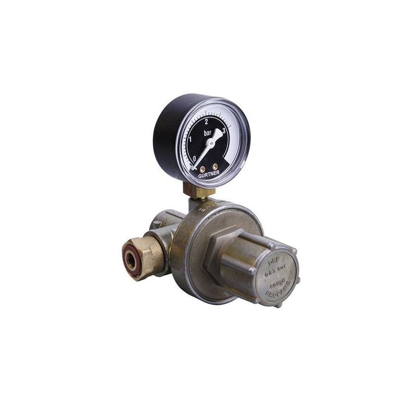 Détendeur Réglable Propane avec manomètre 40kg/h. Entrée écrou bouteille - sortie mâle 20x150 Les DRP assurent