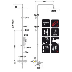 Colonne de douche bain-douche thermostatique COX