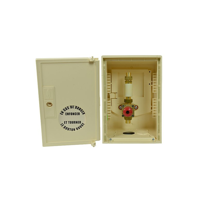 Coffret plastique coupure avec vanne Coup de Poing, clé de réarmement - raccord isolant (non monté)