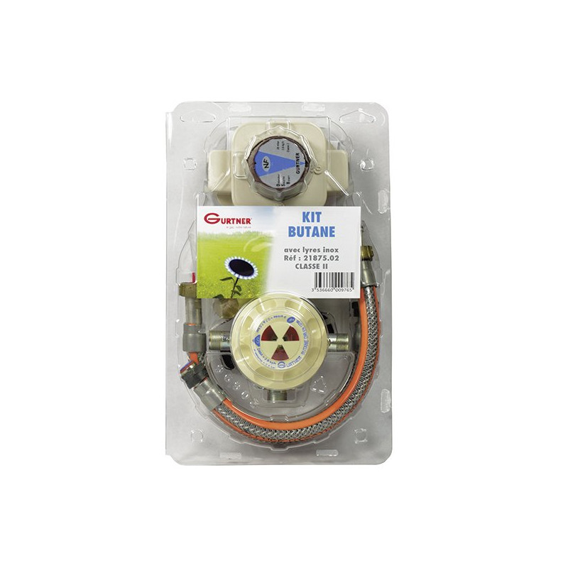 Ensemble complet pour installation domestique pour raccordement chauffe-bains. Le kit butane comprend une seco