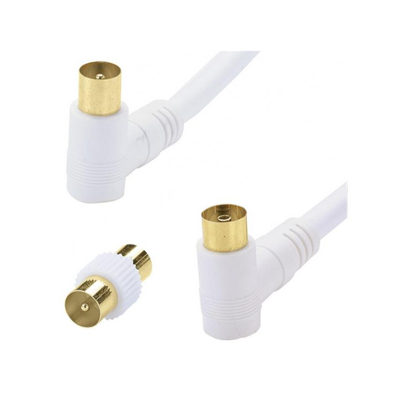 ERARD Cordon TV gold - M 9.52 mm - F 9.52 mm - coudé 90° - adaptateur - 2 m - bla