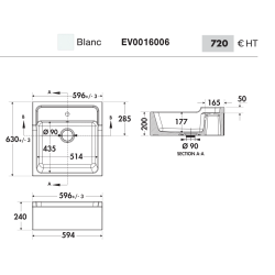 Timbre d'office Ceramique 60cm Blanc 596 x 630 mm