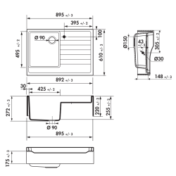 Timbre d'office Siroco 1 bac, 1 égouttoir 900 x 610 mm