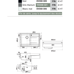Timbre d'office New-siroco 1 bac, 1 égouttoir 900 x 610 mm