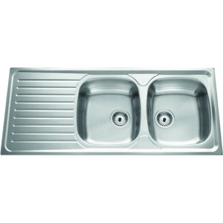 Évier à encastrer Siros 2 bacs, 1 égouttoir 1160 x 500 mm Inox