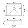 Évier à encastrer Pisa 1 très grand bac 670 x 500 mm Inox