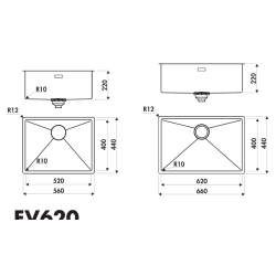 Cuve sous plan Monaca 620 x 400 mm Inox