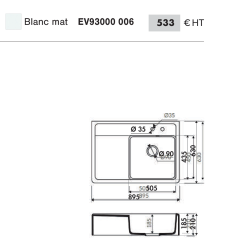 Timbre d'office Casual 1 bac, 1 petit égouttoir 900 x 630 mm