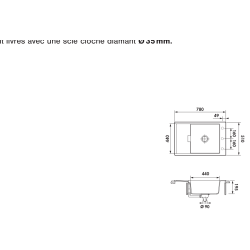Évier à encastrer Mono 1 bac, 1 petit égouttoir 780 x 510 mm Cristadur