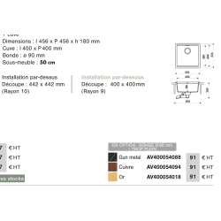Cuve sous plan Kiruna 1 bac 556 x 456 mm Cristadur
