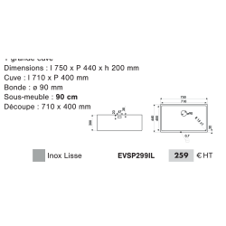 Cuve sous plan Inox (réf. EVSP294IL)