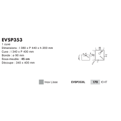 Cuve sous plan 380 x 440 mm Inox