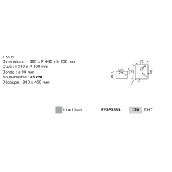 Cuve sous plan 440 x 440 mm Inox