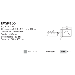 Cuve sous plan 540 x 440 mm Inox