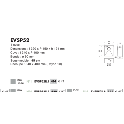 Cuve sous plan Pisa Sp 390 x 450 mm Inox