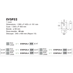 Cuve sous plan Pisa Sp 450 x 450 mm Inox
