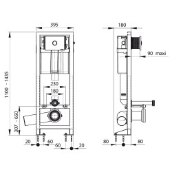 Bâti-support réservoir commande poussoir simple volume 3-6L, inox