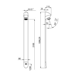 DL 400 E touch douche temporisée tactile pile avec robinet d'arrêt droit