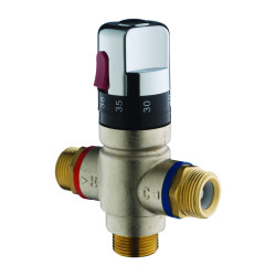 Régulateur thermostatique en T G3/4", butée de température débrayable à 38°C