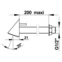 Tête de douche fixe avec grille fixe antivandalisme, cloison de 1 à 200mm