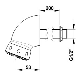 Tête de douche fixe avec grille orientable anticalcaire, cloison de 15 à 200mm