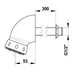 Tête de douche fixe avec grille orientable anticalcaire, cloison de 200 à 300mm