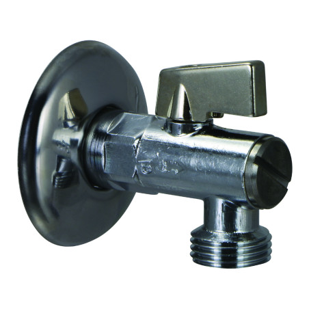 Robinet d'arrêt équerre MM G1/2" avec filtre et rosace