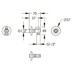 Robinet d'arrêt équerre MM G1/2" avec filtre et rosace