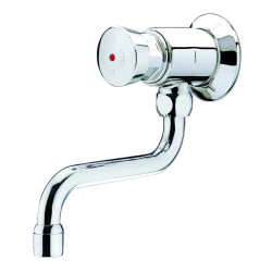 P612 Robinet simple lavabo mural temporisé 15s, chaud G1/2 bec tournant
